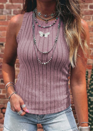 Bernita Slim Ribbed Mineral Wash Pink Tank Top