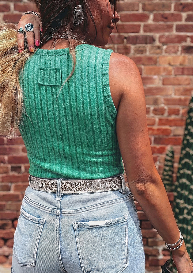Bernita Slim Ribbed Mineral Wash Green Tank Top - Image 2