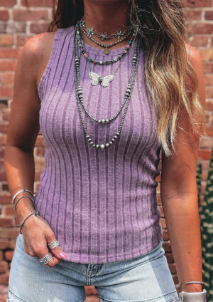 Bernita Slim Ribbed Mineral Wash Purple Tank Top