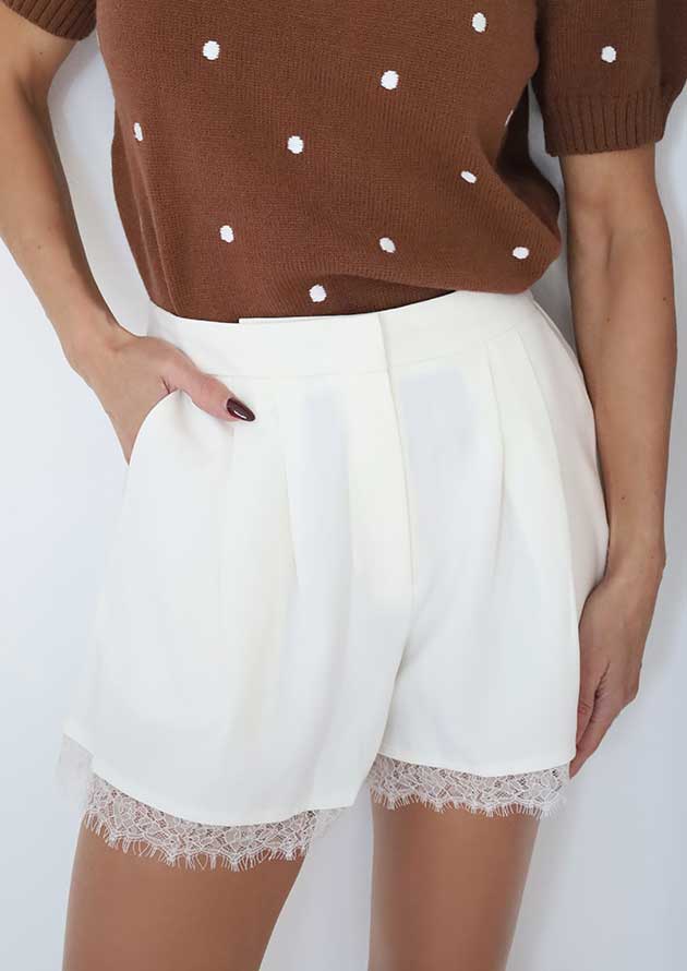 Bonjour White Lace Trim Short