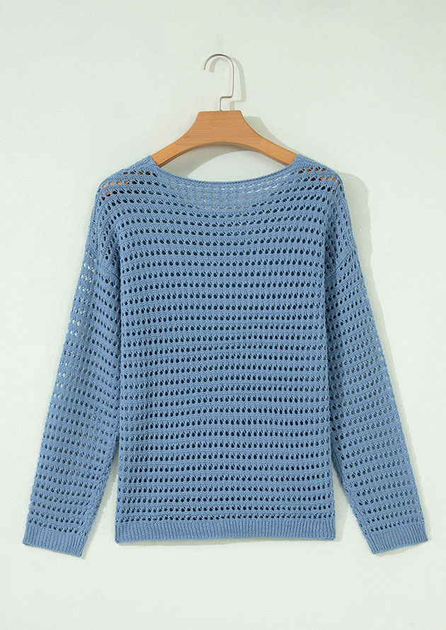 Dolphin Hollow Out Knitted Crochet Blue Top - Image 2