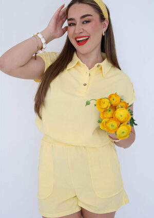 Donella Loose Polo Tee and Short Butter Yellow Co-Ord