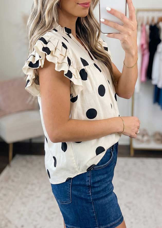 Fiona Polka Dot V Neck Ruffle Sleeve Blouse - Image 2