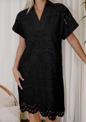 Keimoes Eyelet Embroidered Black Short Dress