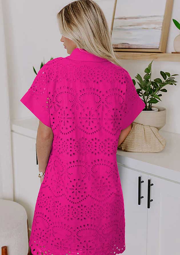 Keimoes Eyelet Embroidered Pink Short Dress - Image 3