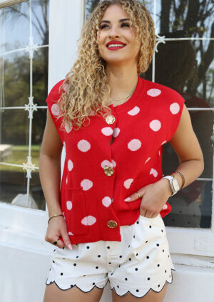 Lady Di Polka Dot Sleeveless Red Vest Top