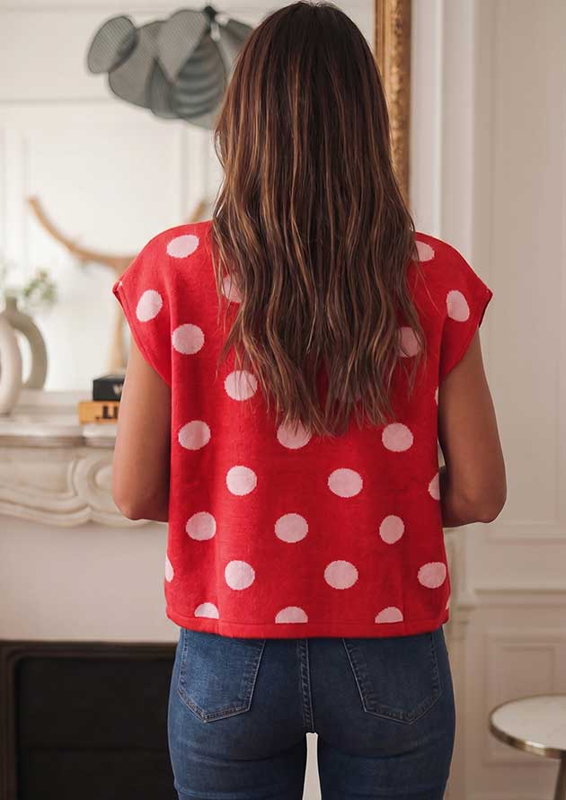Lady Di Polka Dot Sleeveless Red Vest Top - Image 2