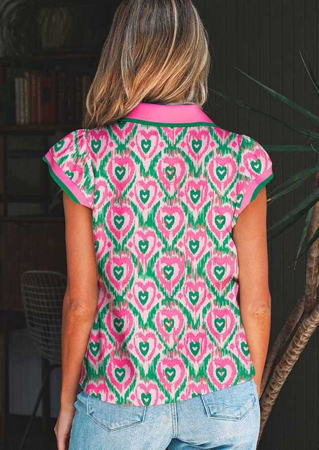 Love Lines Abstract Hearts Short Sleeve Green Blouse - Image 2