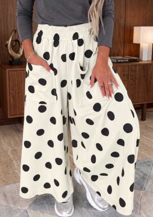 Makena Polka Dot Wide Leg Beige Pants