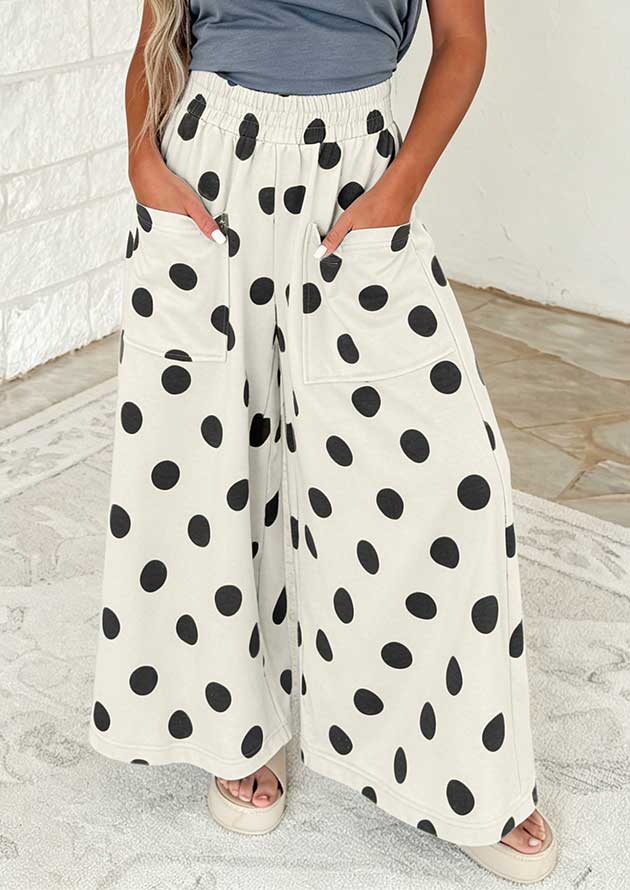 Makena Polka Dot Wide Leg Beige Pants - Image 4