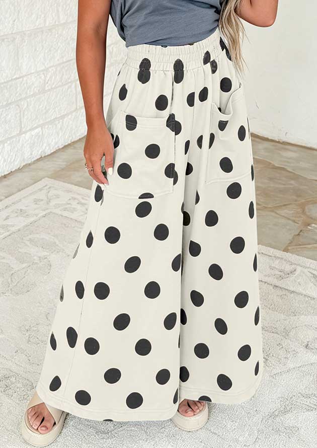 Makena Polka Dot Wide Leg Beige Pants - Image 2