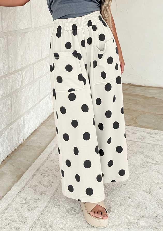 Makena Polka Dot Wide Leg Beige Pants - Image 3