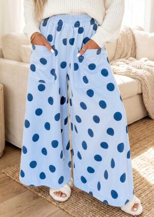 Makena Polka Dot Wide Leg Blue Pants