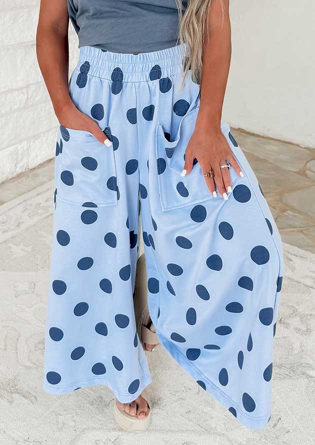 Makena Polka Dot Wide Leg Blue Pants - Image 4