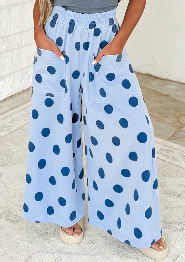 Makena Polka Dot Wide Leg Blue Pants - Image 3