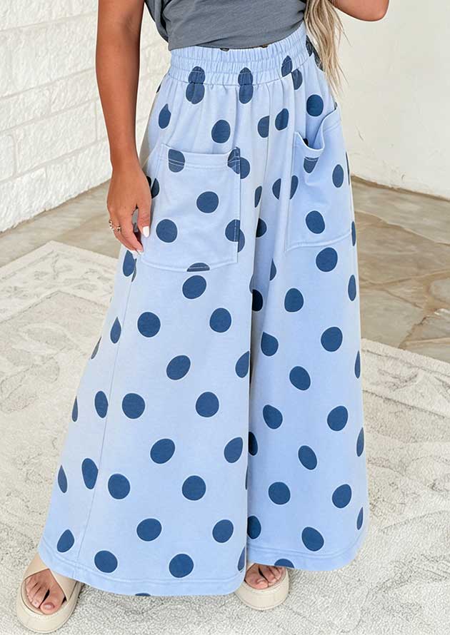 Makena Polka Dot Wide Leg Blue Pants - Image 2