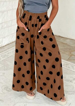 Makena Polka Dot Wide Leg Brown Pants