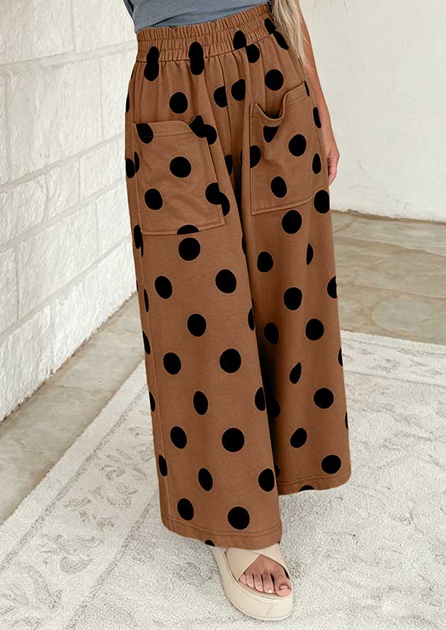 Makena Polka Dot Wide Leg Brown Pants - Image 2