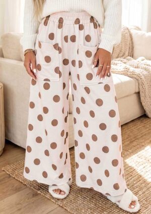 Makena Polka Dot Wide Leg Khaki Pants