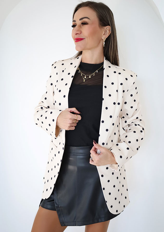 Monika Collar Slim Fit Cream Polka Blazer