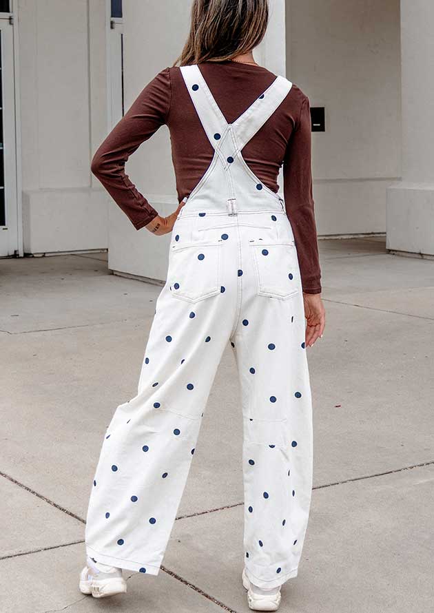Petronella Polka Dot Denim Barrel White Jumpsuit - Image 2