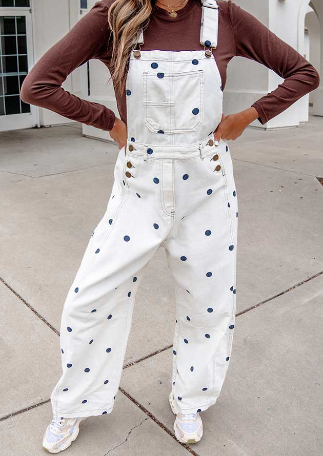 Petronella Polka Dot Denim Barrel White Jumpsuit - Image 3