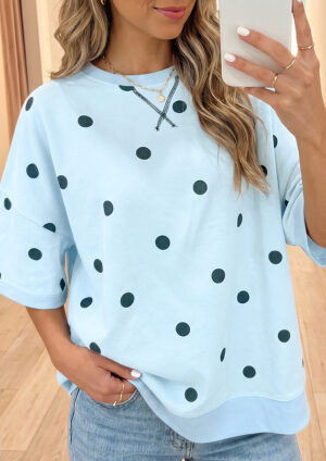 Pompey Polka Dot Crossed Seam Oversize Blue Top