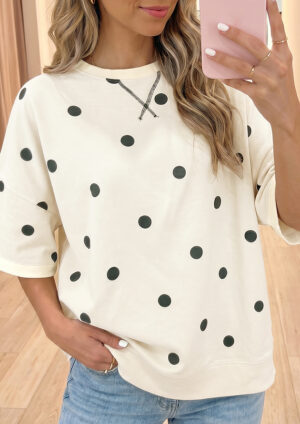 Pompey Polka Dot Crossed Seam Oversize White Top