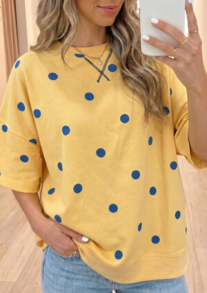Pompey Polka Dot Crossed Seam Oversize Yellow Top