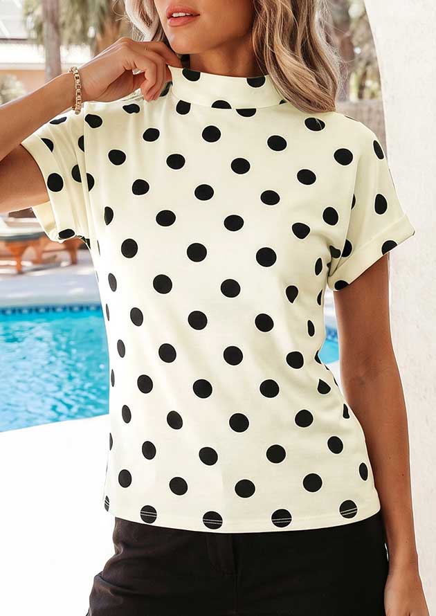 Rosina Polka Dot Print High Neck Dolman Beige Top - Image 2