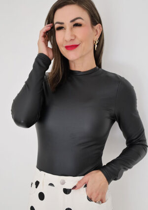 Talia Pleather Black Long Sleeve Top