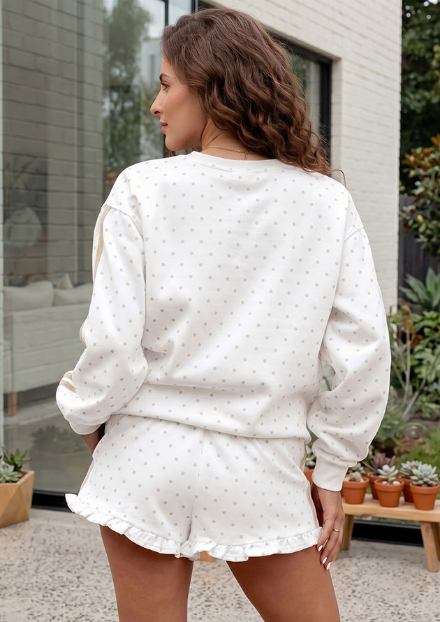 Venita Polka Dot Side Stripe Long Sleeve and Short Co-Ord Set - Image 2
