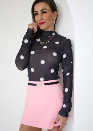 Venture Black Polka Mesh Long Sleeve Bodysuit