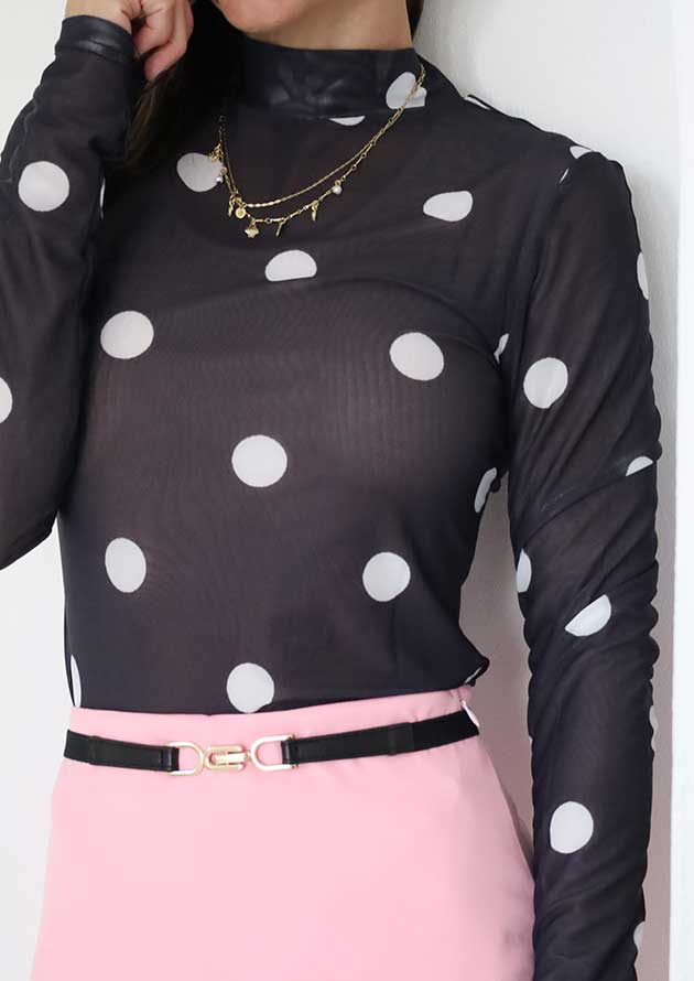 Venture Black Polka Mesh Long Sleeve Bodysuit - Image 2