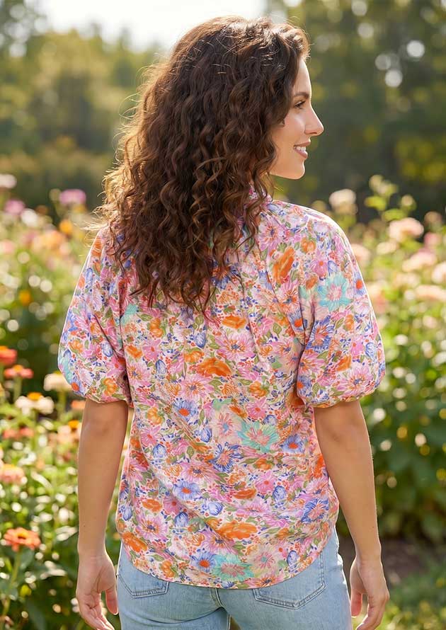 Wildflower Floral V Neck Short Sleeve Pink Blouse - Image 2