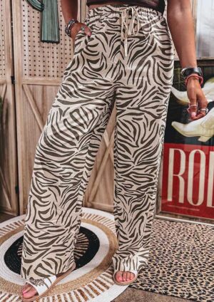 Zandela Zebra Elastic Waist Pocket Full Length Pants