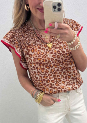 Feline Red Trim Ruffle Top