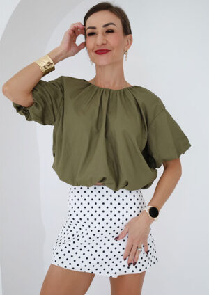 Bubble Puff Sleeve Crop Green Blouse