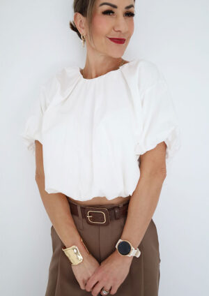 Bubble Puff Sleeve Crop White Blouse