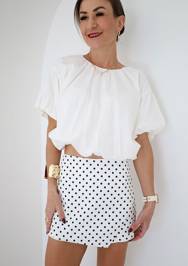 Bubble Puff Sleeve Crop White Blouse - Image 2