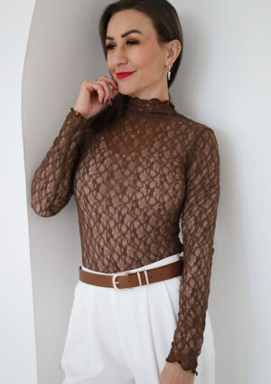 Cinderella Lace Brown Long Sleeve Top