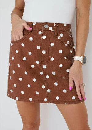 Country Girl Brown Polka Denim Skirt