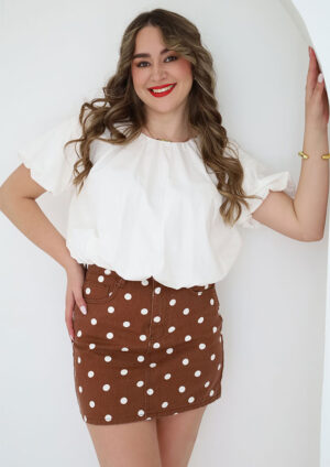 Country Girl Brown Polka Denim Skirt