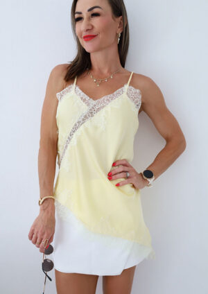 Elle Lace Asymmetrical Yellow Camisole Top