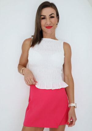 Fern Sleeveless Fitted White Cinched Top