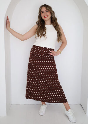 Kelly Polka Brown Maxi Skirt