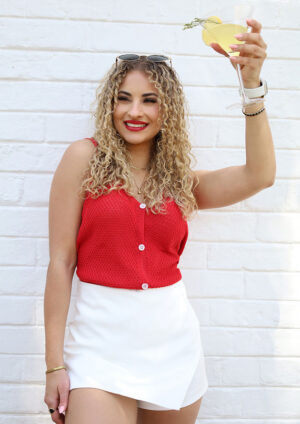 Ponta Knitted V Neck Button Red Top