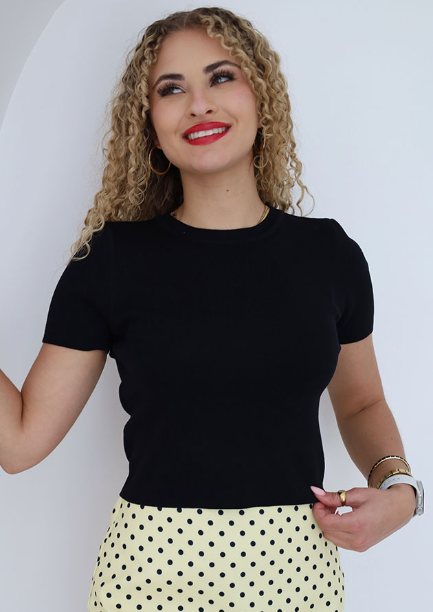 Siena Knitted Sleeved Black Top