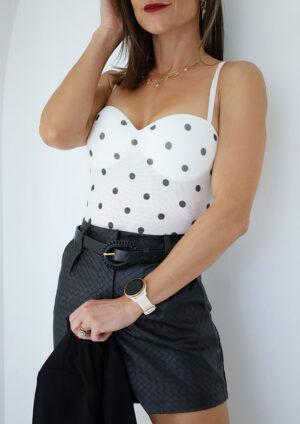 Sweetheart Strappy White Polka Bodysuit