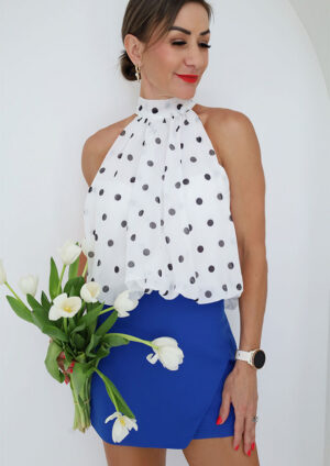 Tatiana High Neck Sheer White Polka Top